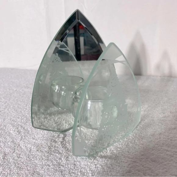 Vintage Glass Mirror Candle Holder Christmas Tree Festive Winter Decor - Picture 3 of 16